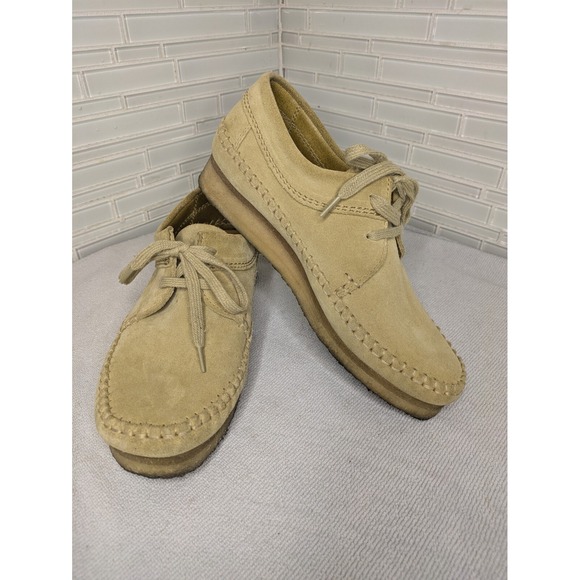 Clarks Shoes - Clarks ORIGINALS Weaver Moccasins Crep Sole Tan Suede‎ Lace Up Shoes Womens Sz 9